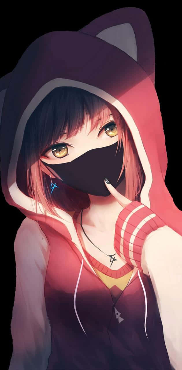 emo anime, cat ears, black mask, HD Phone Wallpaper