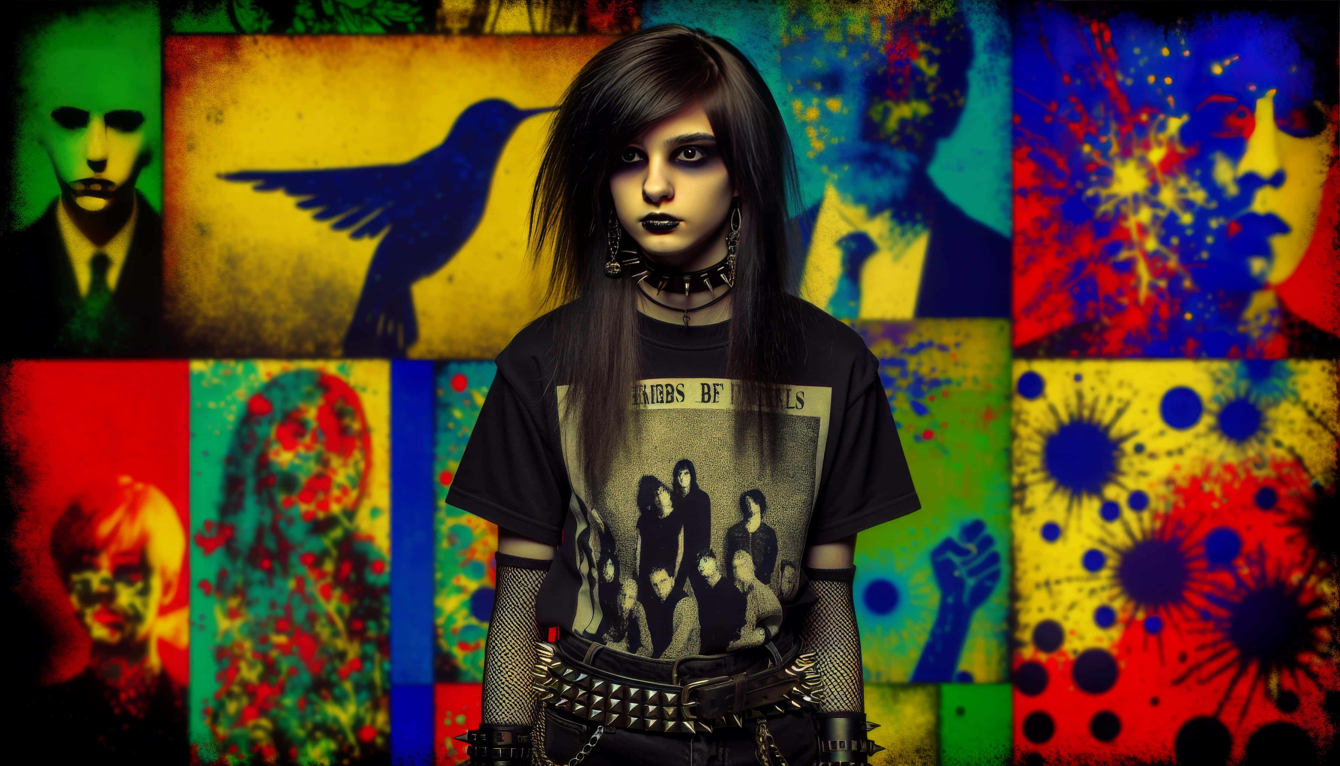 Emo Girl, colorful street art backdrop, vibrant collage, 4K Desktop Wallpaper