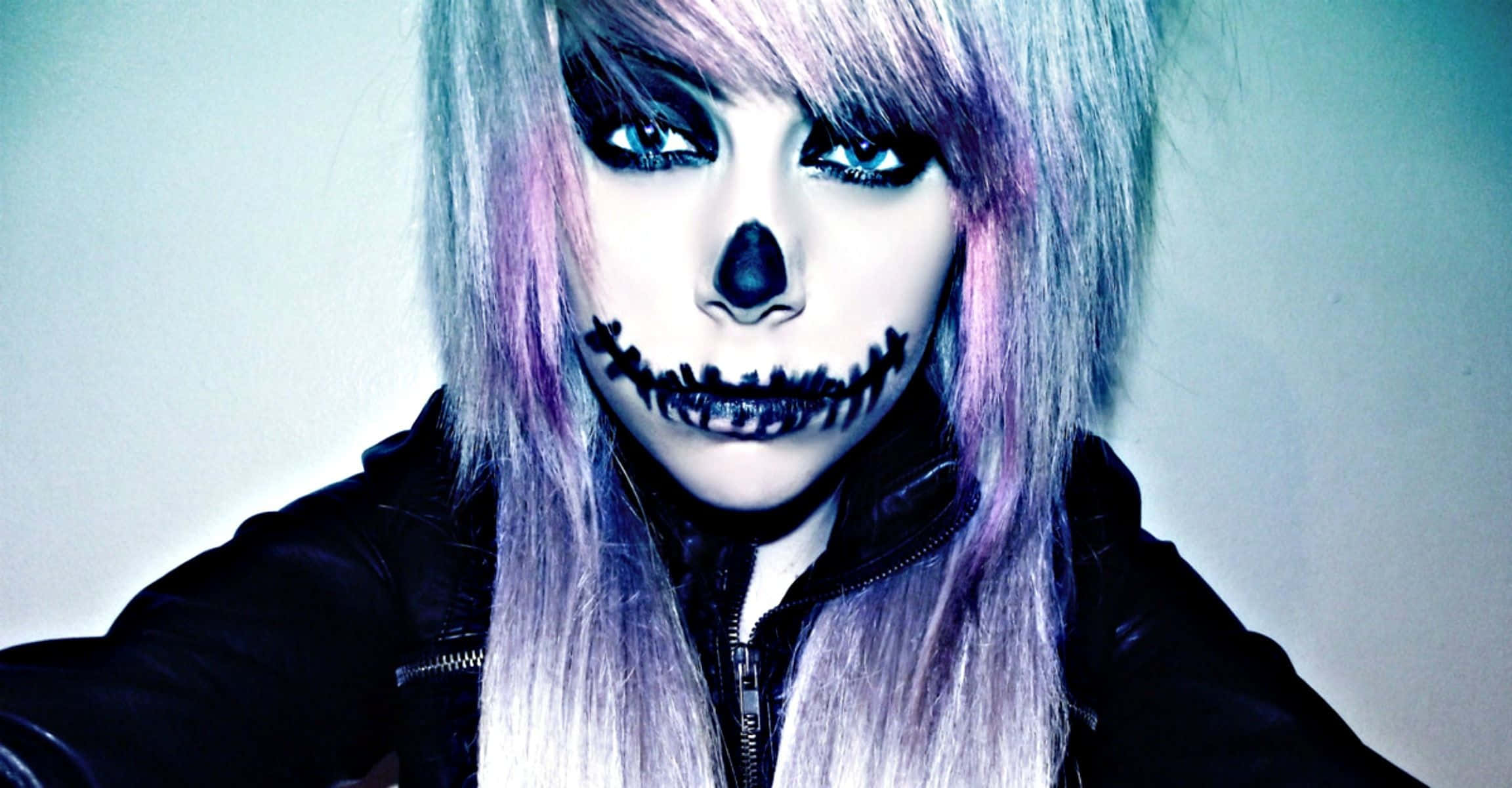Emo Girl, skull makeup, purple hair, Full HD Desktop Wallpaper