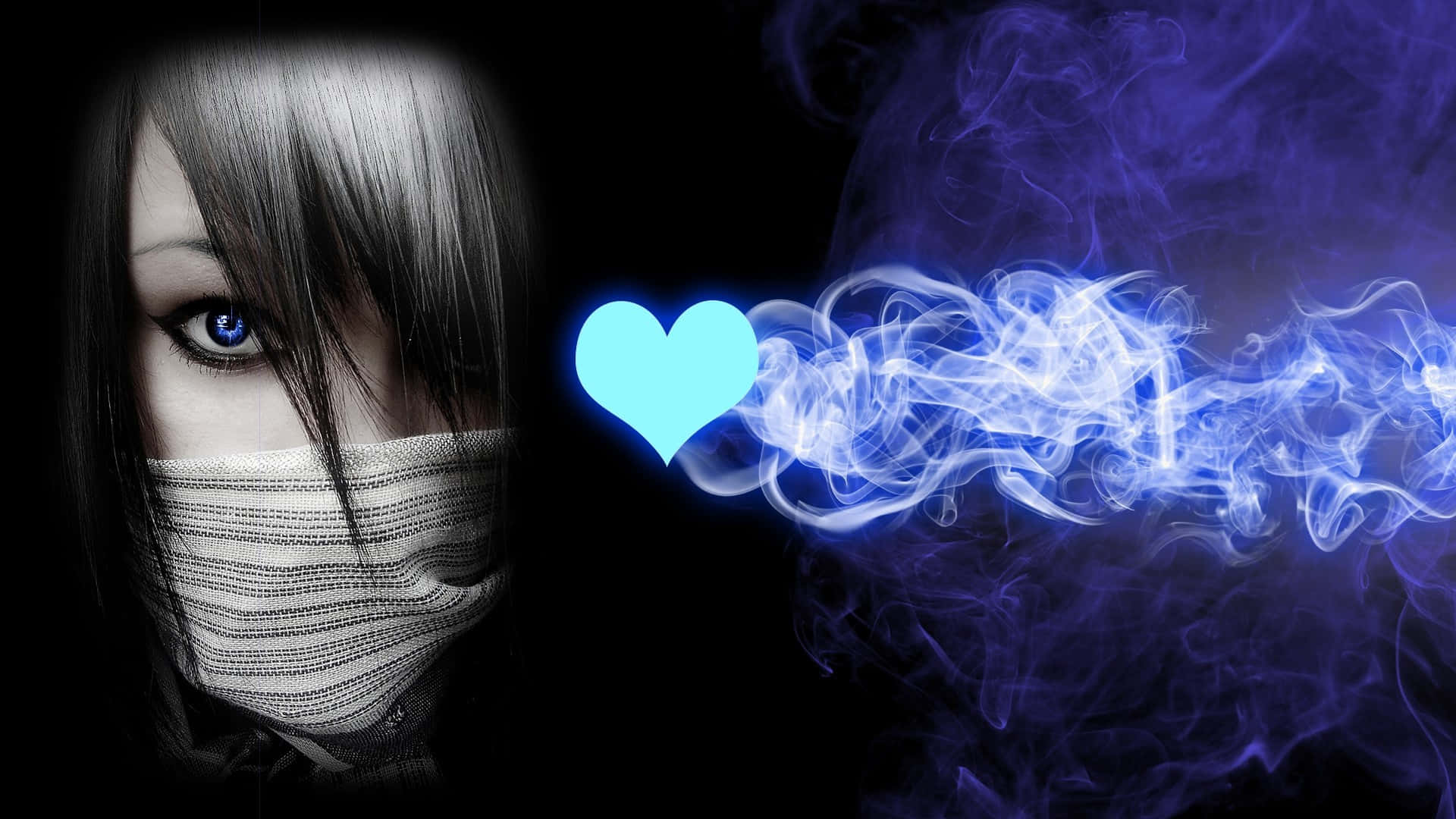 Emo Girl, blue eye, blue smoke, Full HD Desktop Wallpaper
