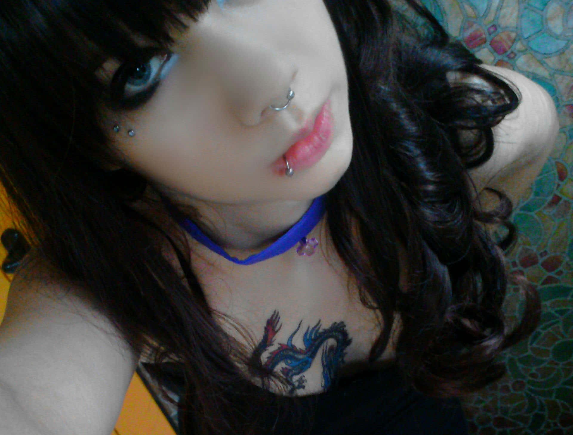 Emo Girl, dark hair, blue eyes, Full HD Desktop Wallpaper