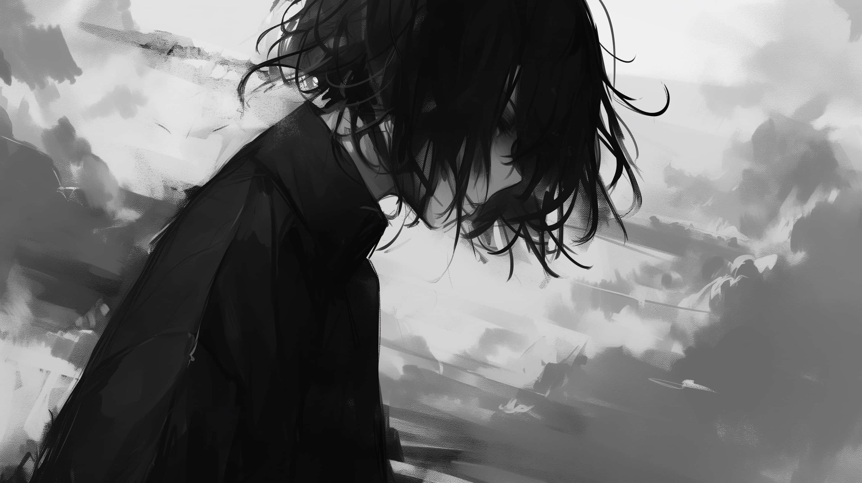 monochrome, emo girl, anime character, 2K Desktop Wallpaper