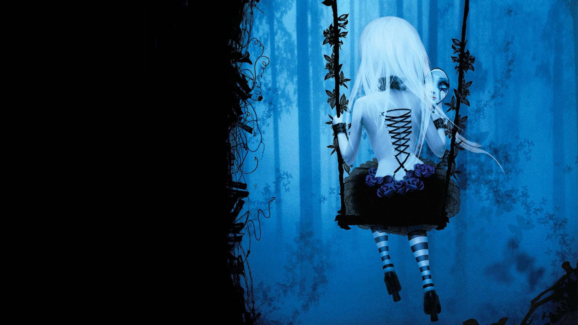 Emo Girl, white hair, swing, Full HD Desktop Wallpaper