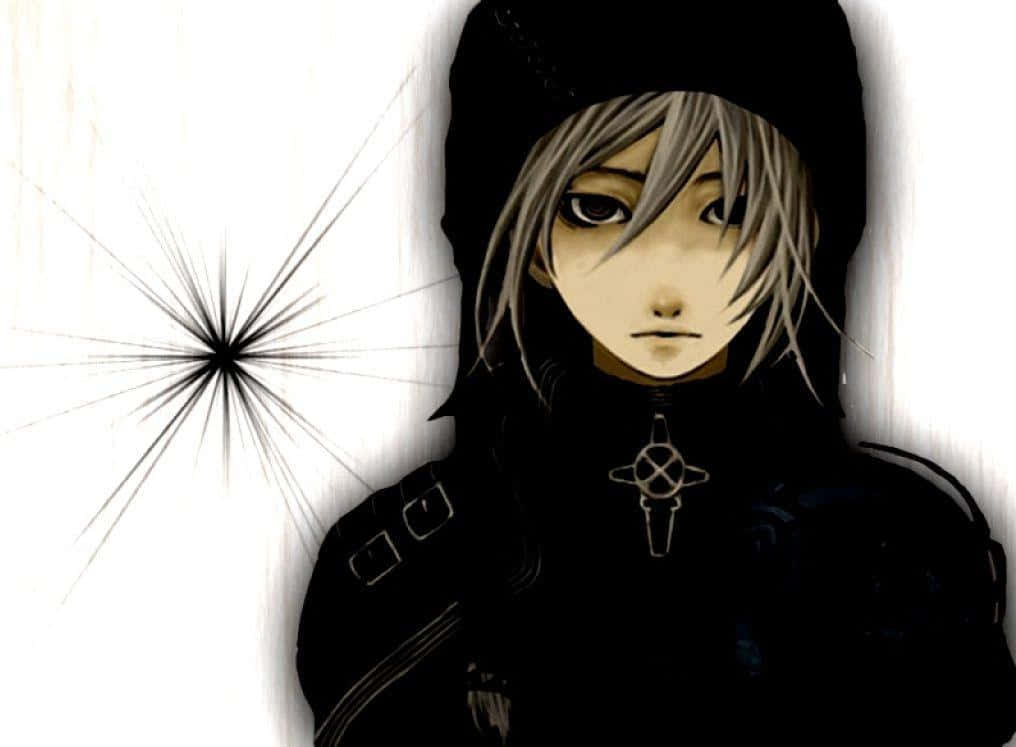 Emo Anime Girl, silver hair, black hooded outfit, SD Desktop Wallpaper