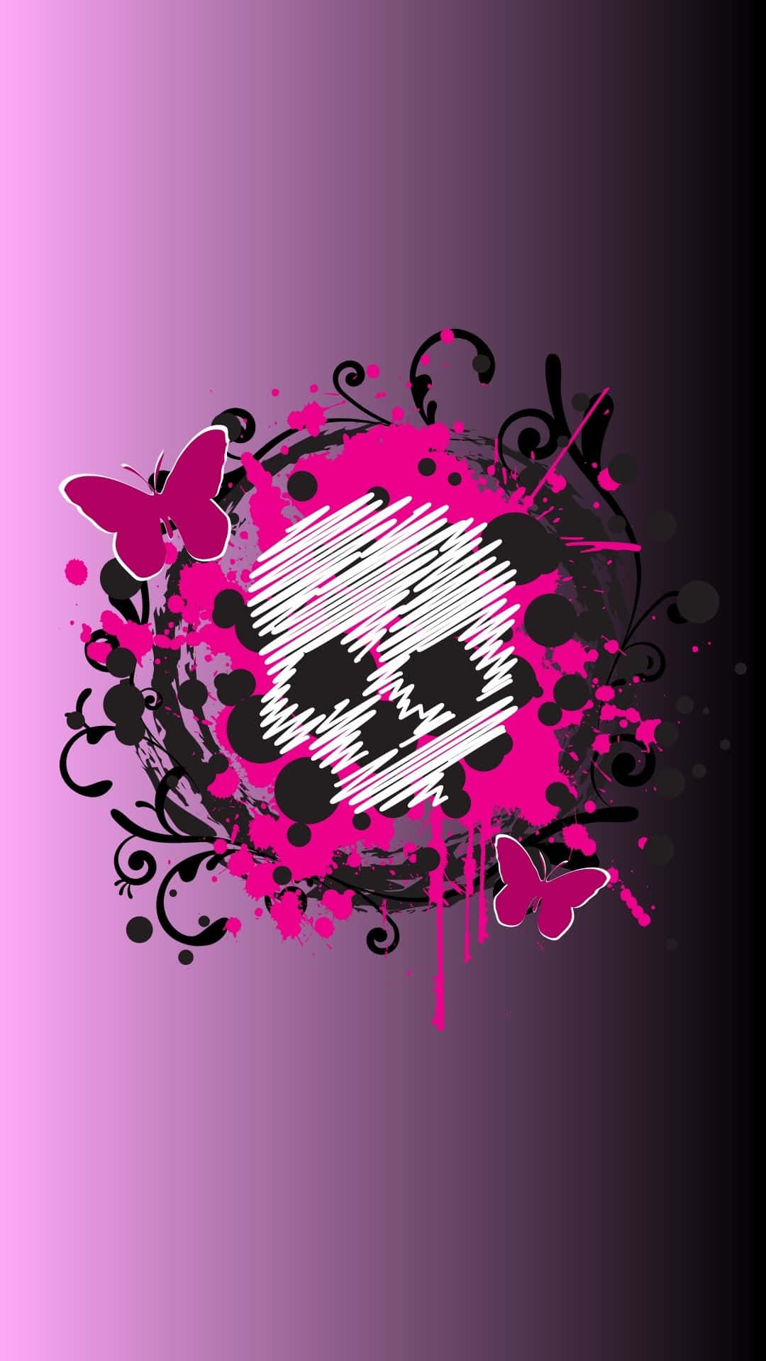 Emo Girl, neon green hair, pink splatters, Full HD Phone Wallpaper
