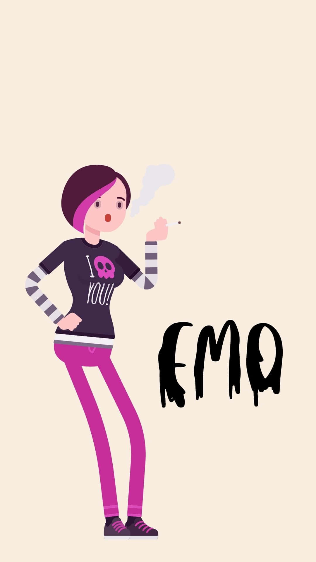 Emo Girl, purple hair, skull tshirt, Full HD Phone Wallpaper