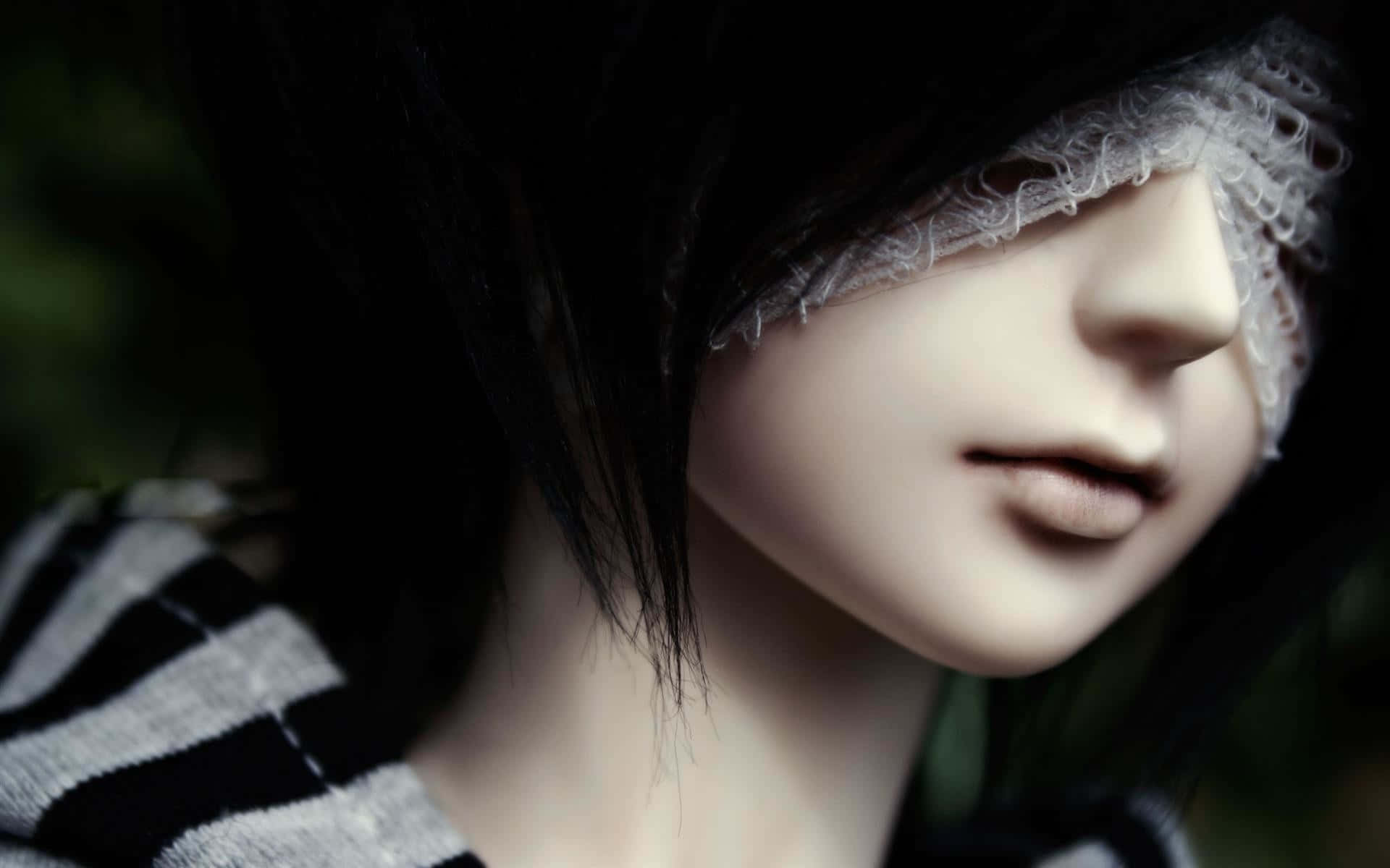 Emo Girl, lace blindfold, dark hair, Full HD Desktop Wallpaper