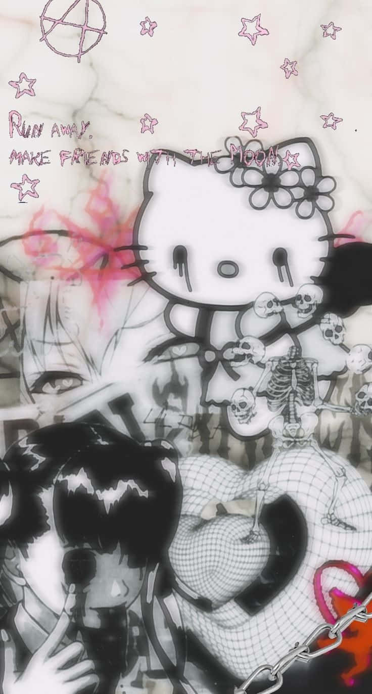 Emo Hello Kitty, graffiti-style mural, dripping Hello Kitty, HD Phone Wallpaper