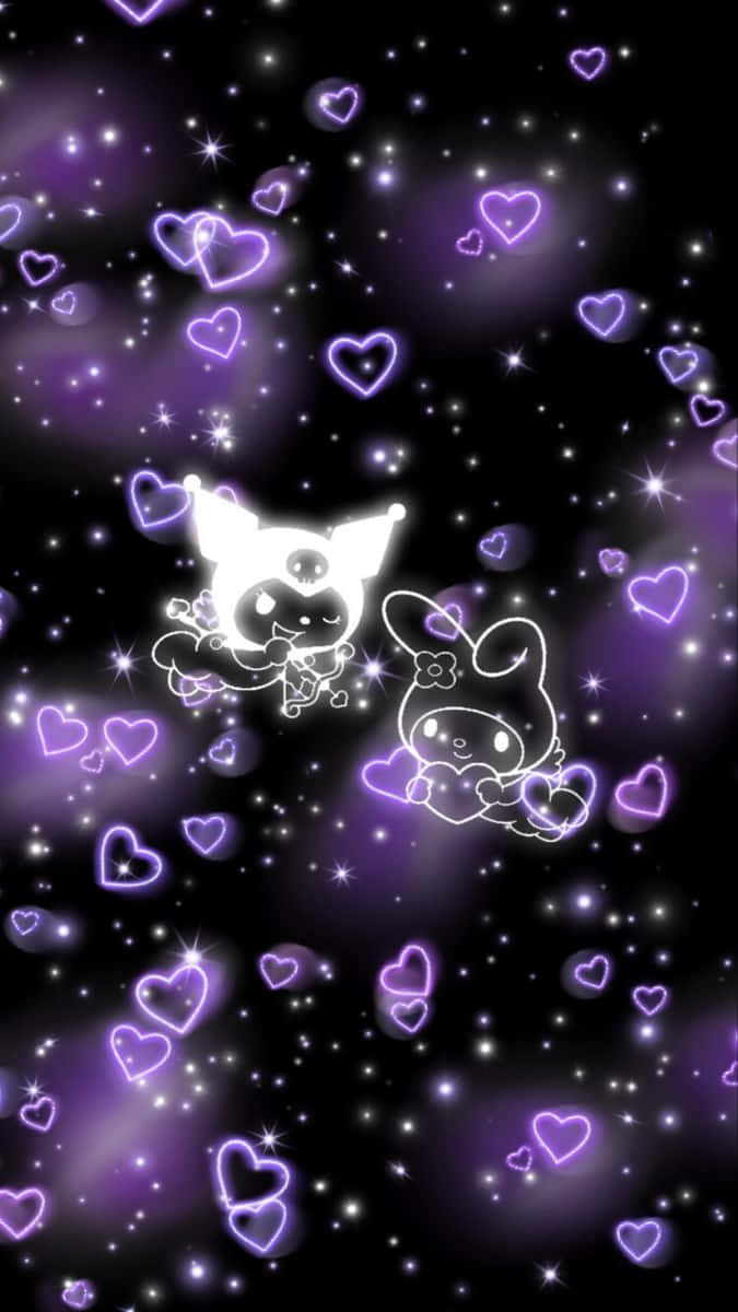 Emo Hello Kitty, purple hearts, stars, SD Phone Wallpaper