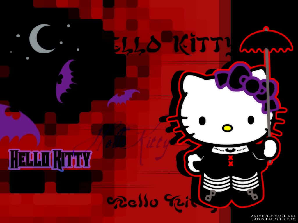 Hello Kitty, black gothic outfit, umbrella, SD Desktop Wallpaper