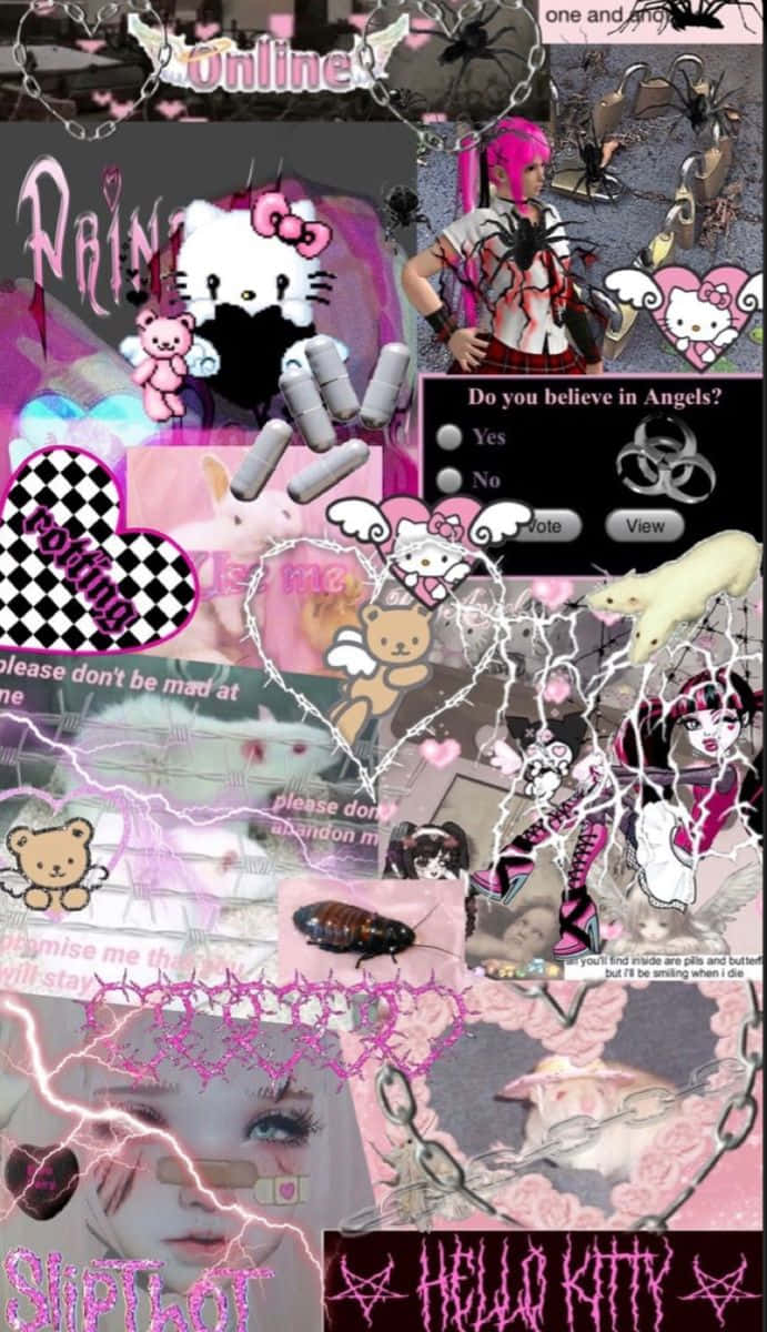 Emo Hello Kitty, Hello Kitty, pink gothic, SD Phone Wallpaper