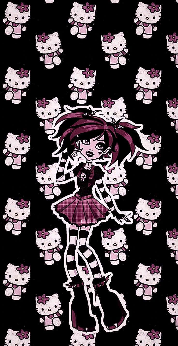 Emo Hello Kitty, purple hair, pink Hello Kitty characters, HD Phone Wallpaper