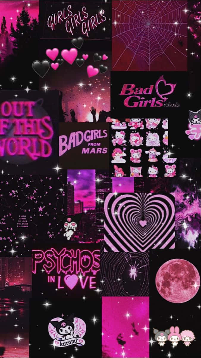 Emo Hello Kitty, pink, black, SD Phone Wallpaper