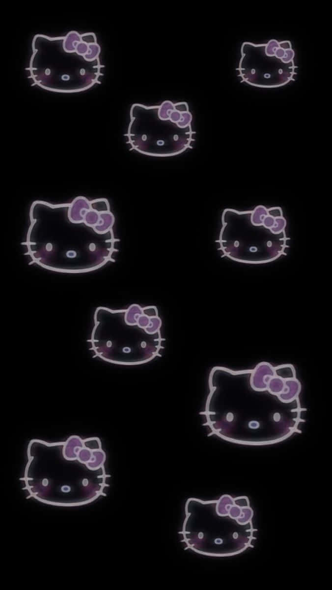 Emo Hello Kitty, glowing purple, black background, SD Phone Wallpaper