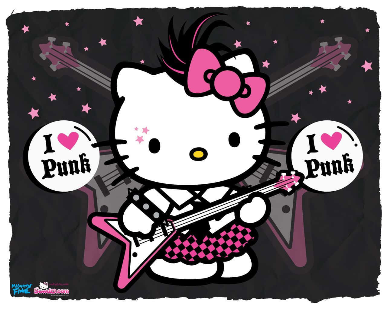 Emo Hello Kitty, Hello Kitty, pink electric guitar, HD Desktop Wallpaper