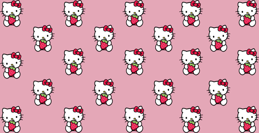 Hello Kitty, pink and white computer screen, strawberries, SD Desktop Wallpaper