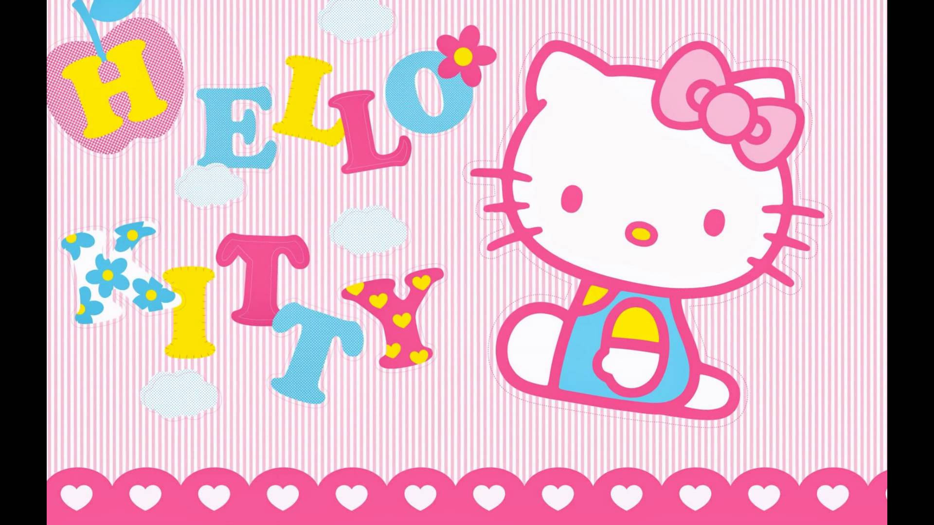 Hello Kitty, pink bow, colorful lettering, Full HD Desktop Wallpaper