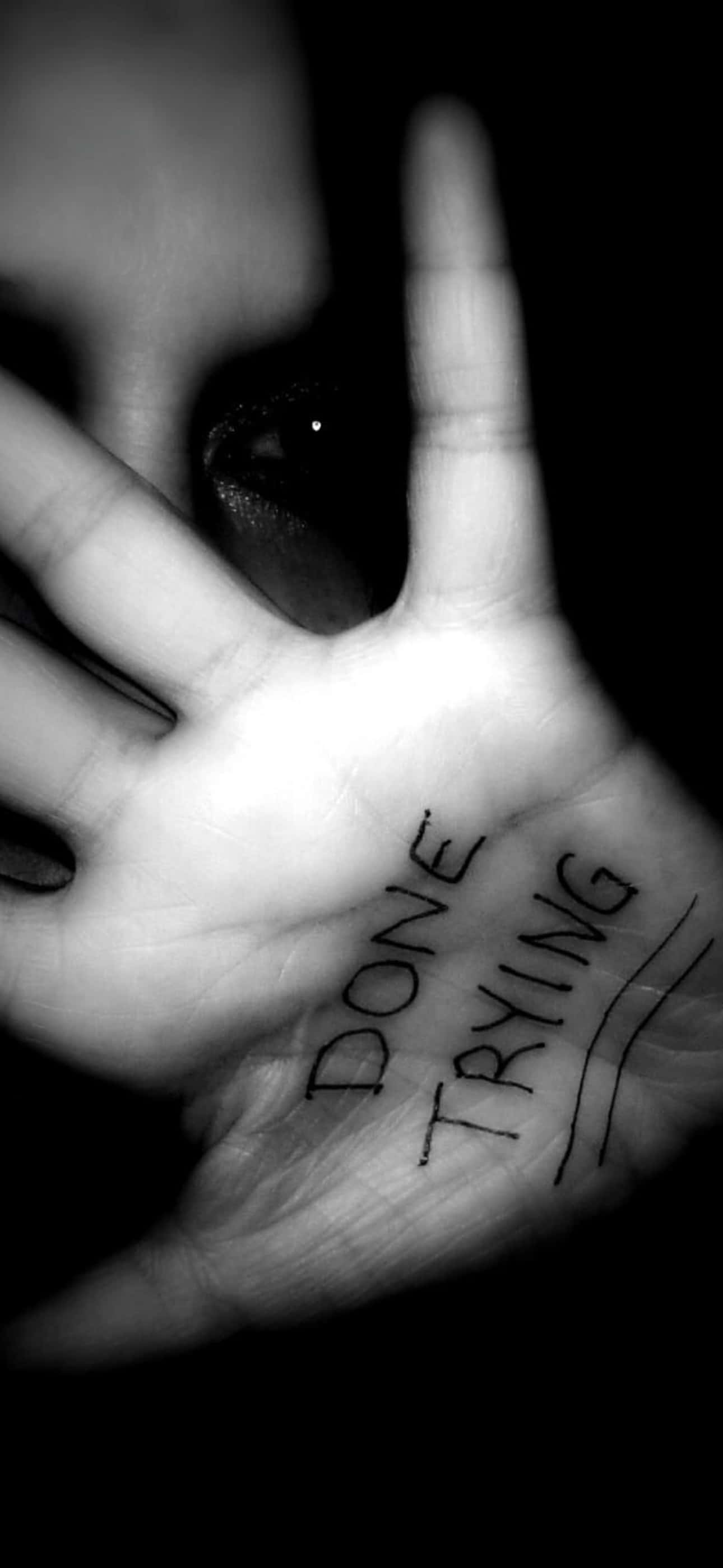 Emo iPhone, DONE TRYING, black and white, 2K Phone Wallpaper