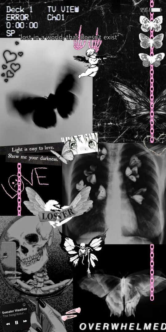 Emo iPhone, black and white, butterflies, SD Phone Wallpaper
