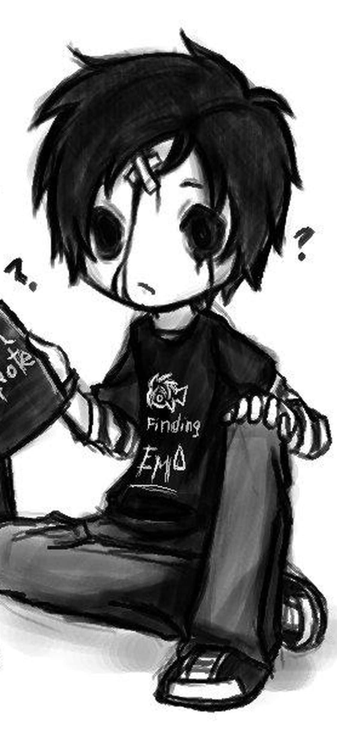 EMO iPhone, chibi anime boy, messy black hair, Full HD Phone Wallpaper