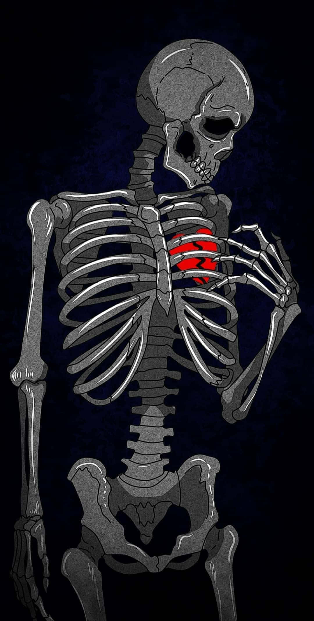 Emo iPhone, glowing red heart, skeleton, Full HD Phone Wallpaper