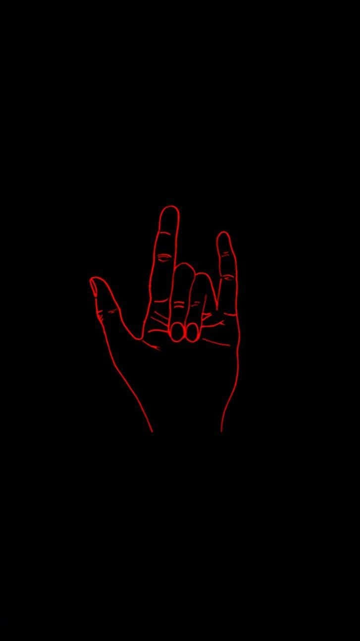 Emo iPhone, glowing red outline, rock hand gesture, HD Phone Wallpaper