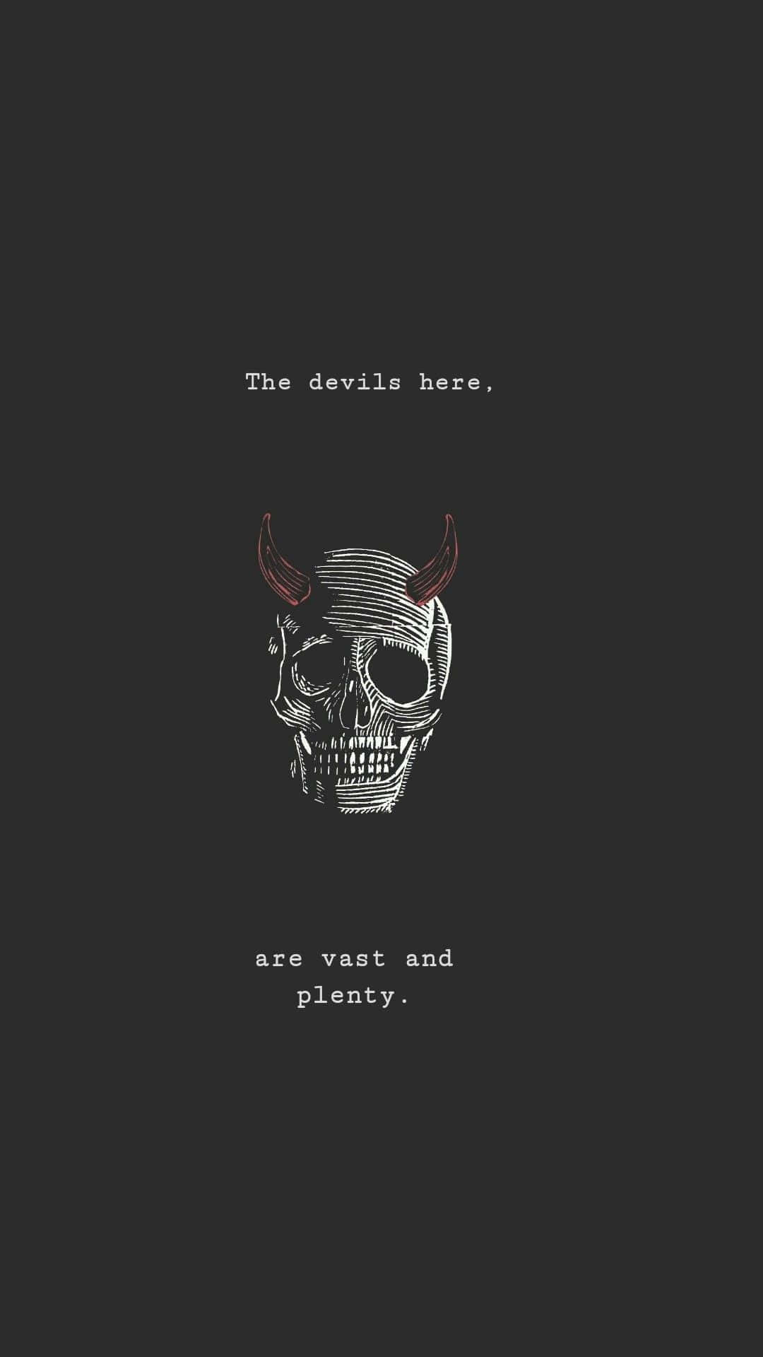 Emo iPhone, white line-art devil skull, red horns, Full HD Phone Wallpaper