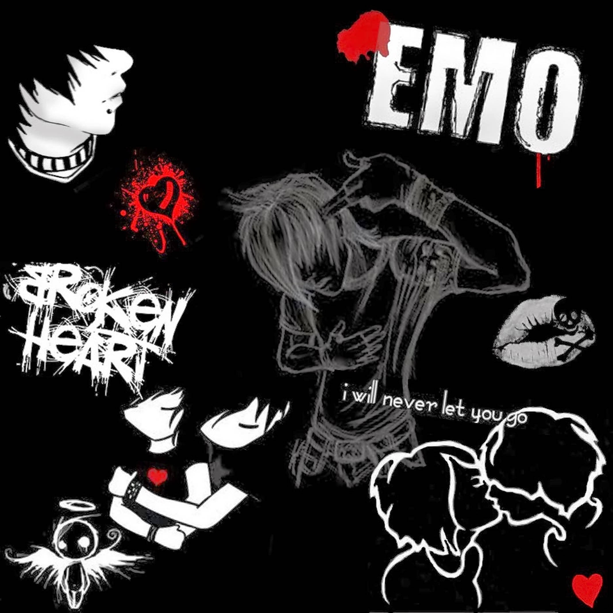emo pfp art, black and white sketches, distressed figures, Full HD Desktop Wallpaper