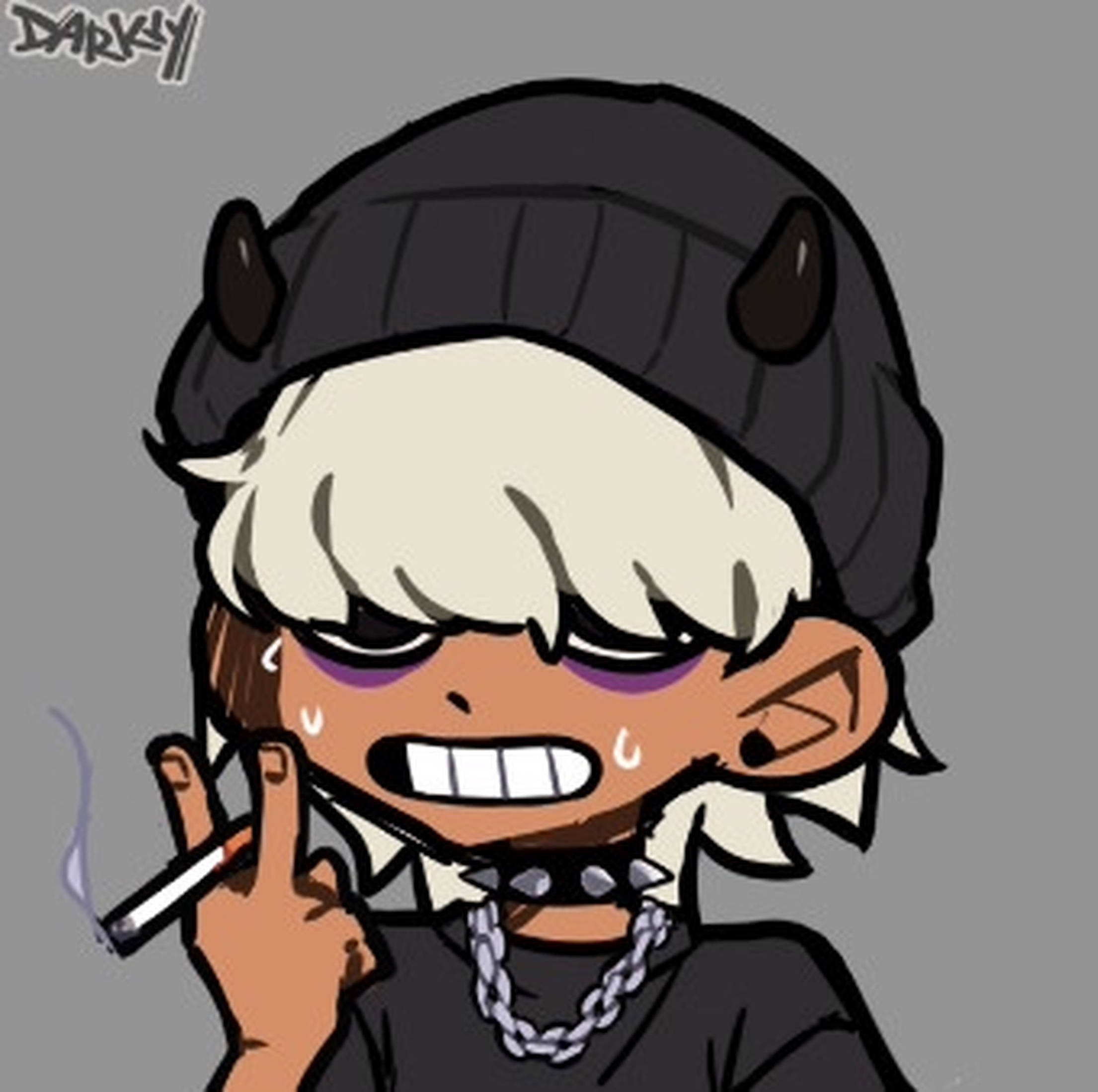 white hair, devil horns, cigarette, Full HD Desktop Wallpaper