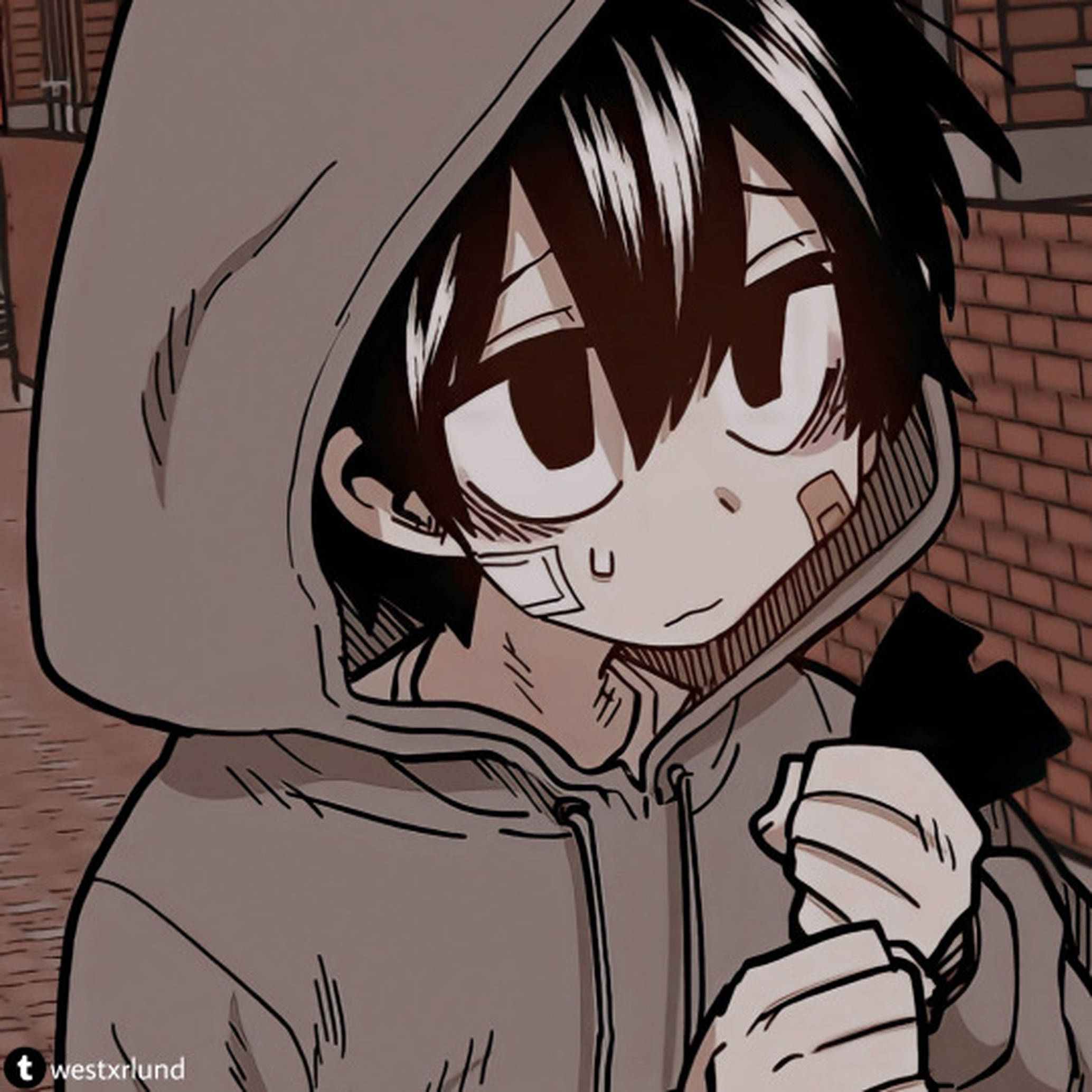 anime boy, hoodie, bandages on his face, Full HD Desktop Wallpaper