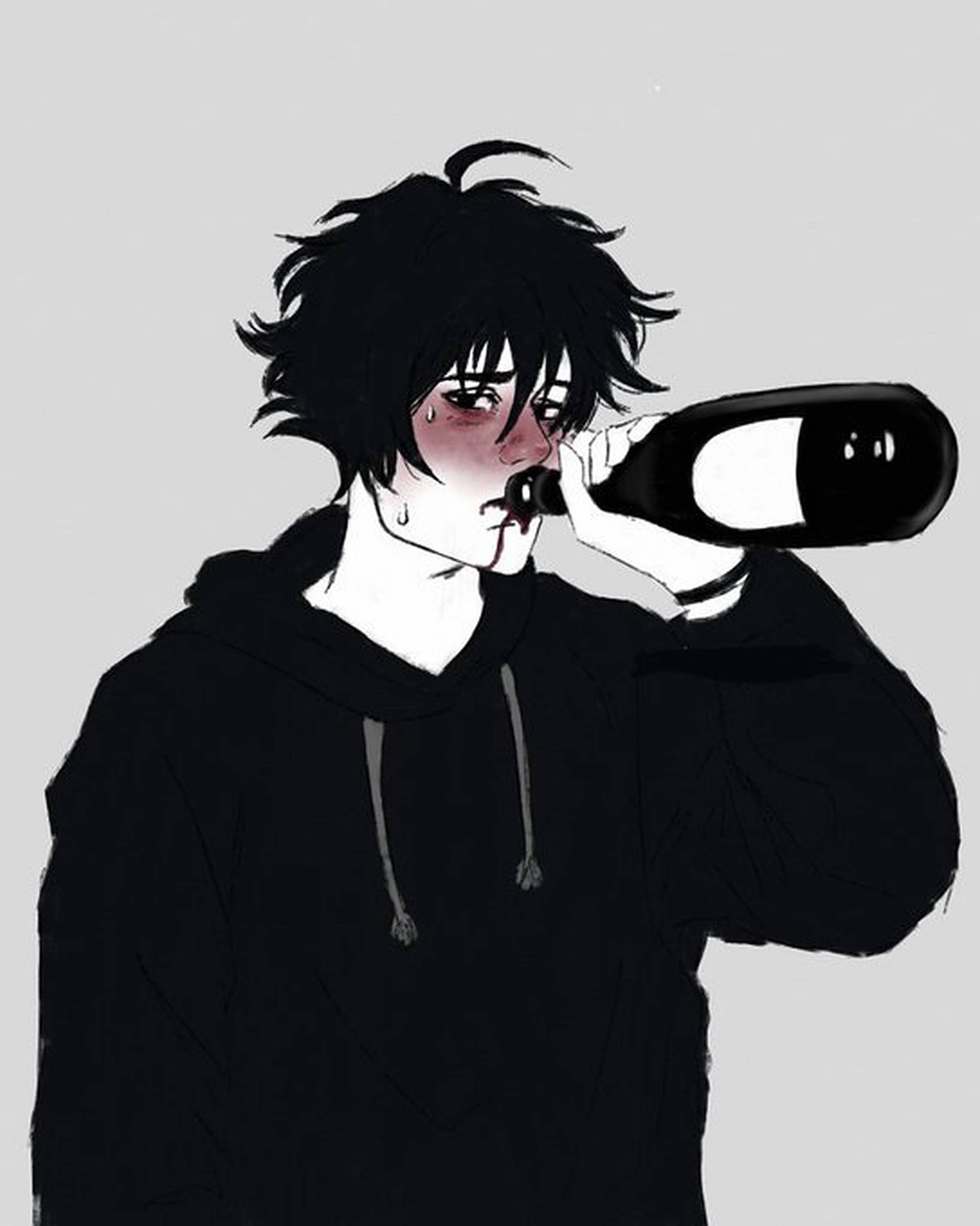 emo, drinking wine, anime boy, Full HD Phone Wallpaper