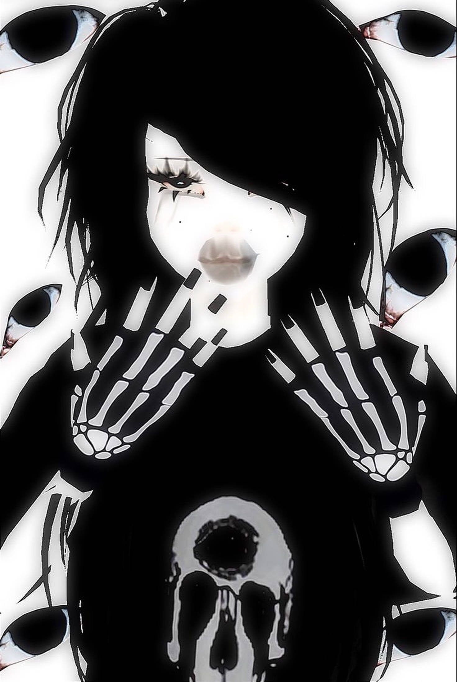 anime girl, skeletal hands, floating eyes, Full HD Phone Wallpaper