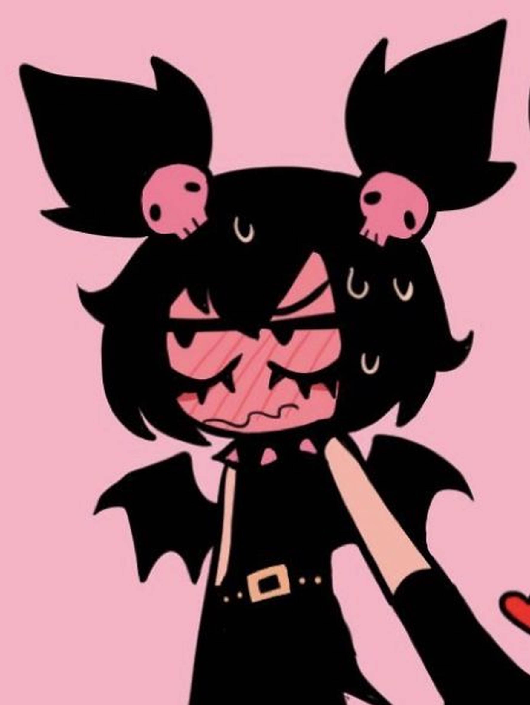 pink skull emo girl pfp, stylized cartoon character, black hair, Full HD Phone Wallpaper