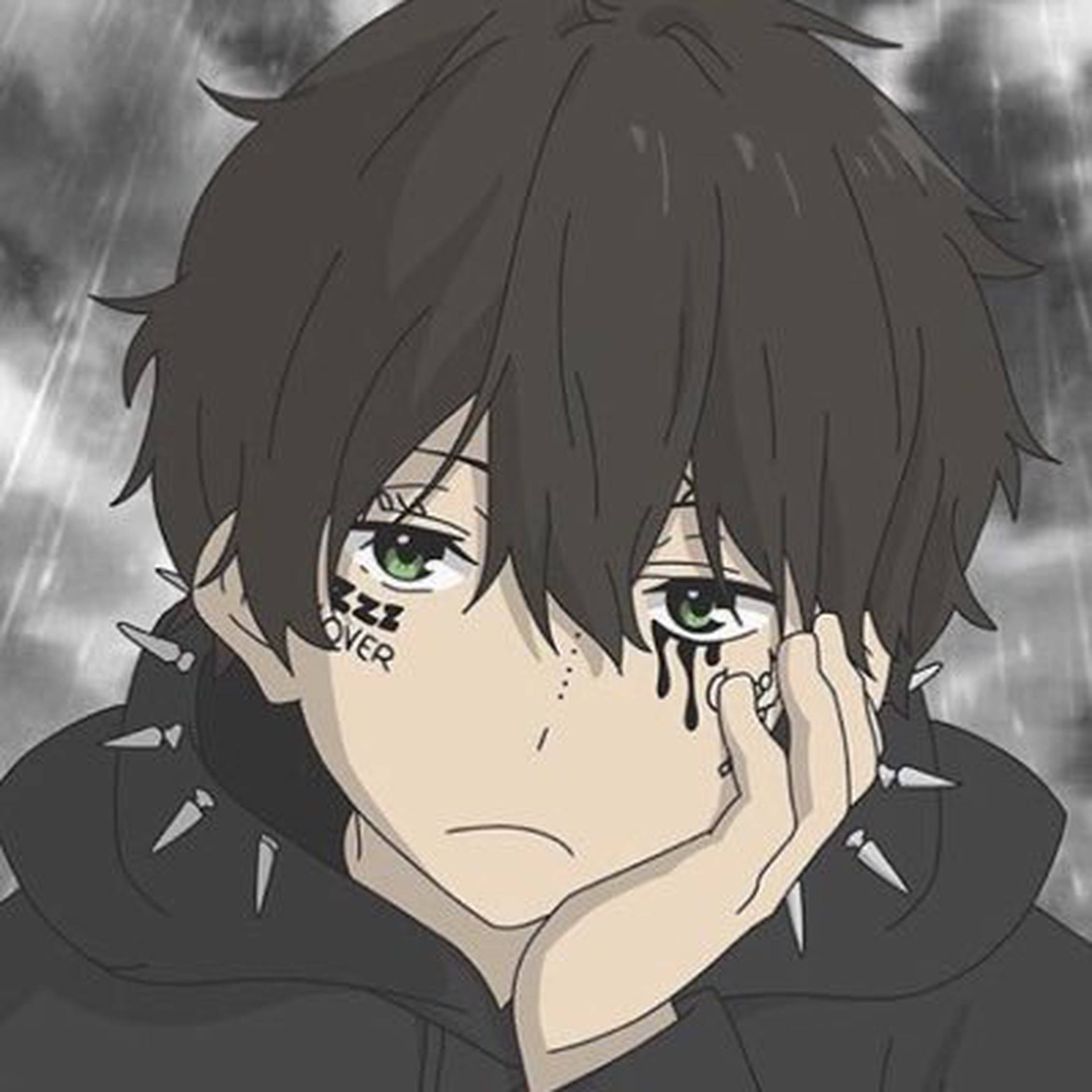 emo boy, tattooed face, green eyes, Full HD Desktop Wallpaper