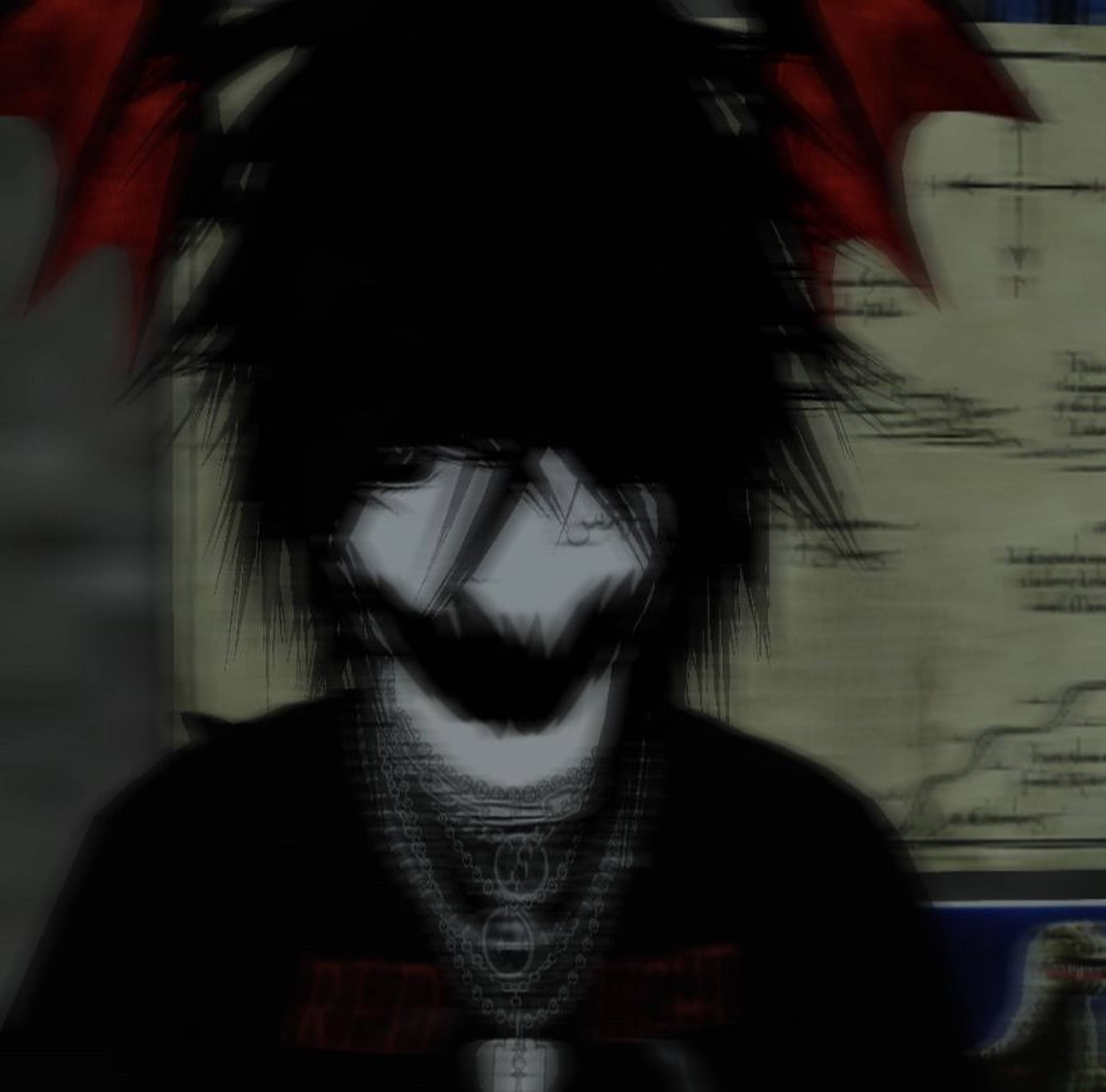 dark anime character, spiky black hair, red bat-like wings, Full HD Desktop Wallpaper