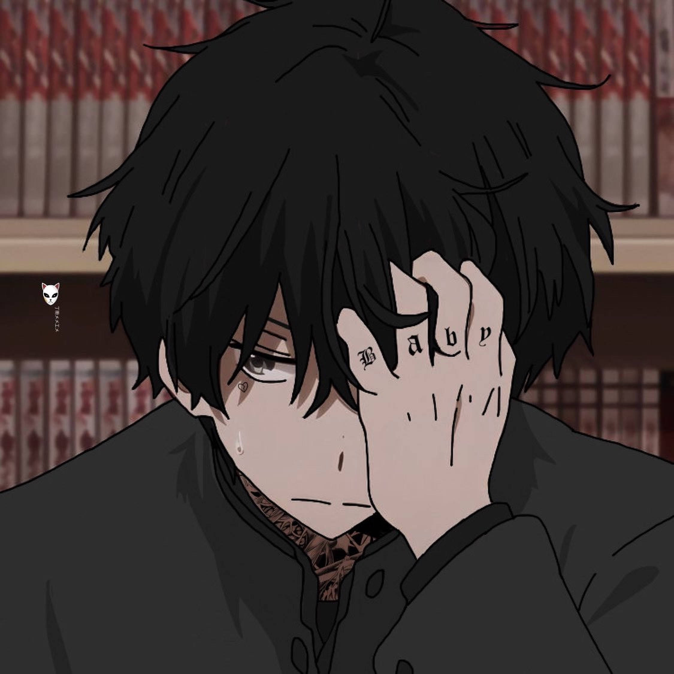 emo baby knuckle tattoo pfp, anime boy, black hair, Full HD Desktop Wallpaper
