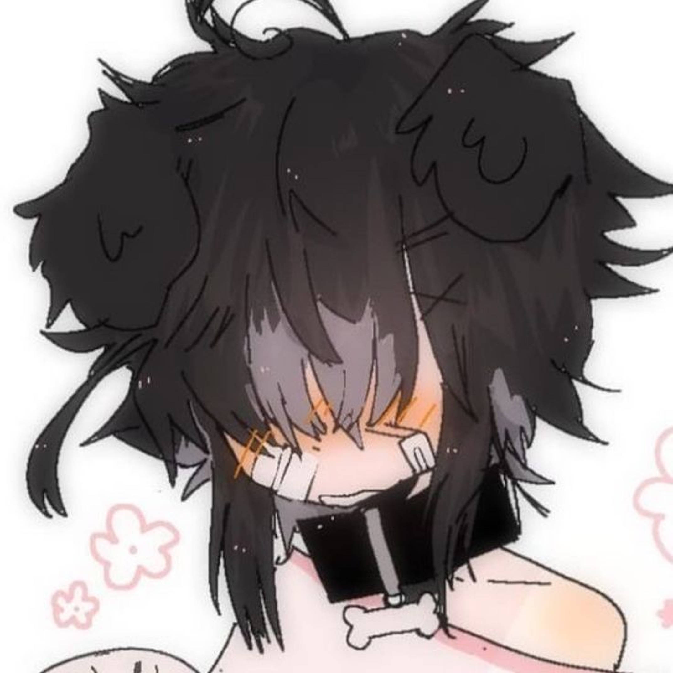 emo girl, anime girl, messy black hair, Full HD Desktop Wallpaper