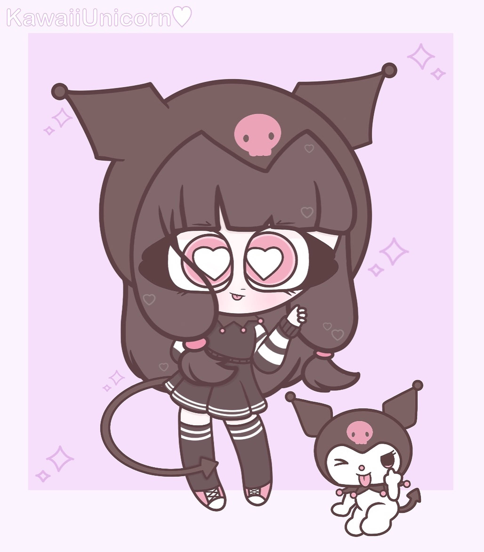 cute chibi girl, dark hair, heart-shaped glasses, Full HD Phone Wallpaper