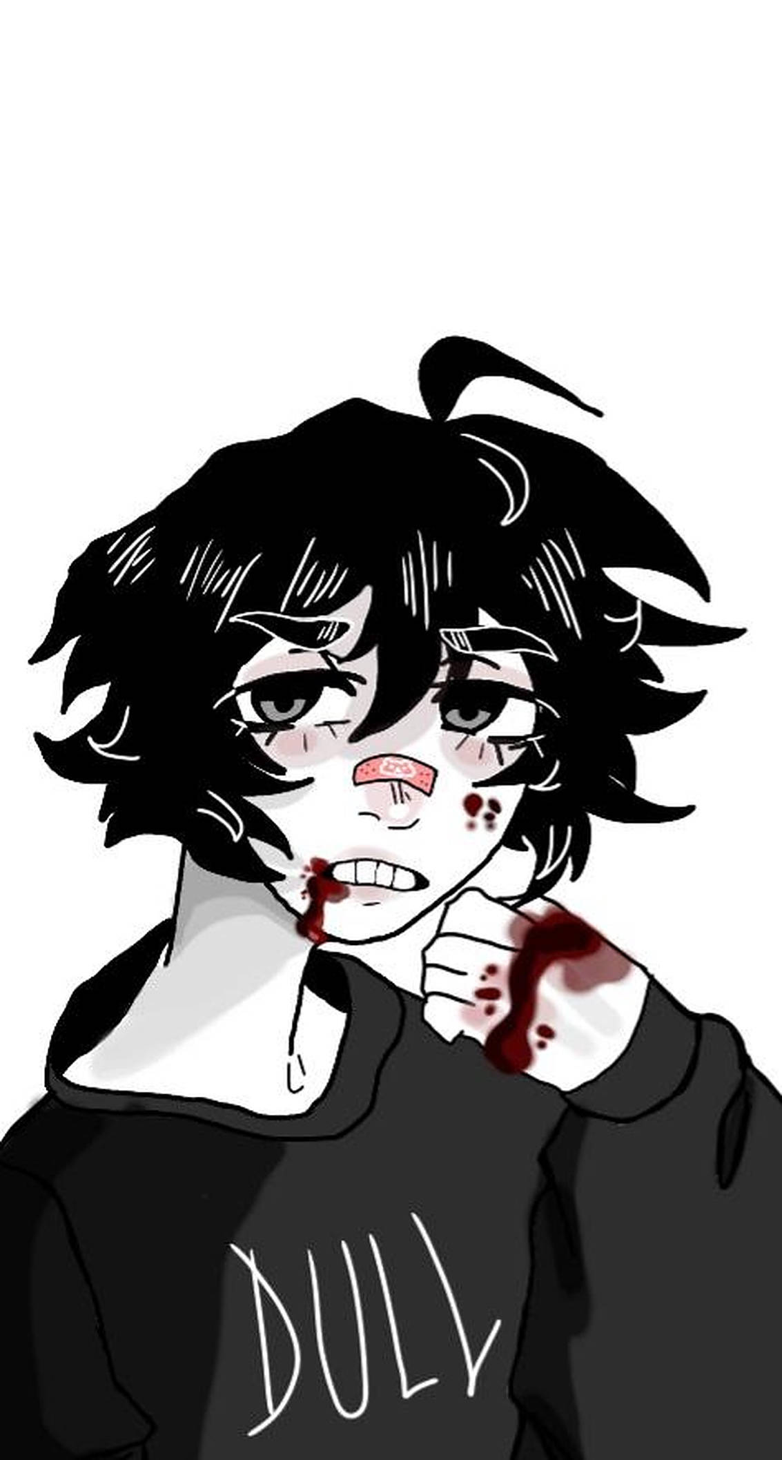 bleeding emo girl pfp, anime character, messy black hair, Full HD Phone Wallpaper