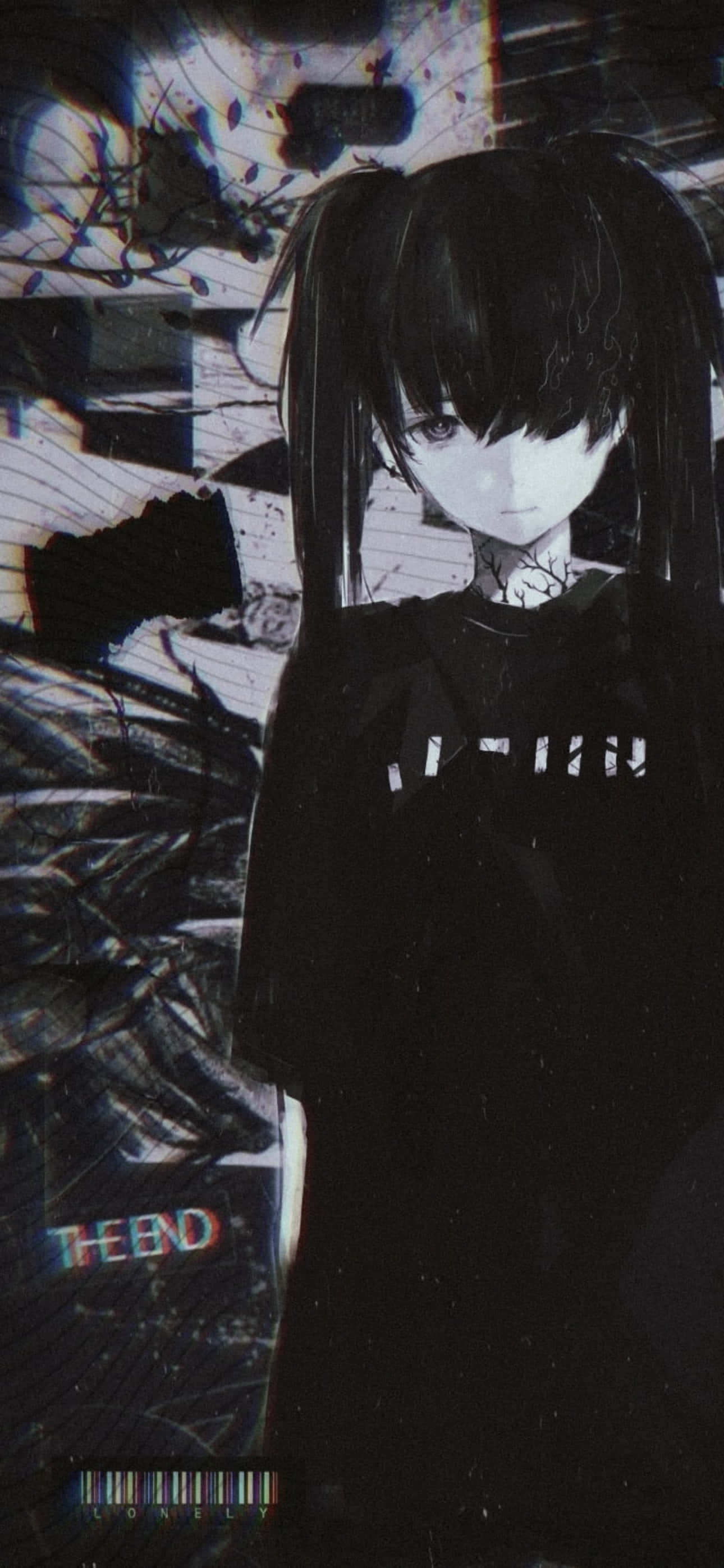 Emo iPhone, anime girl, black pigtails, 2K Phone Wallpaper