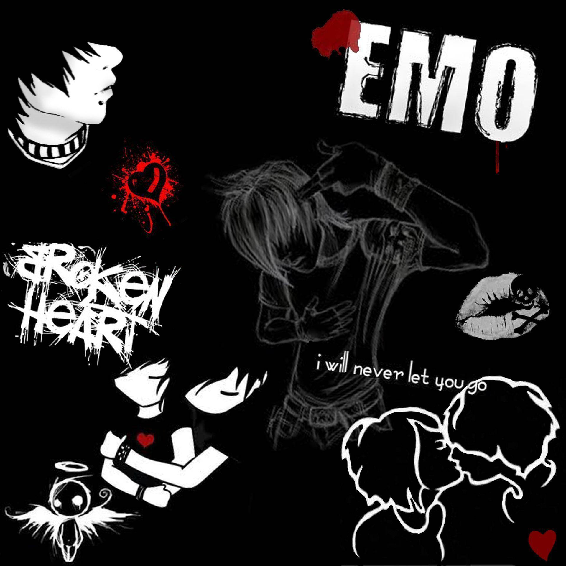 black and red emo poster, spiked hair, broken heart, Full HD Desktop Wallpaper