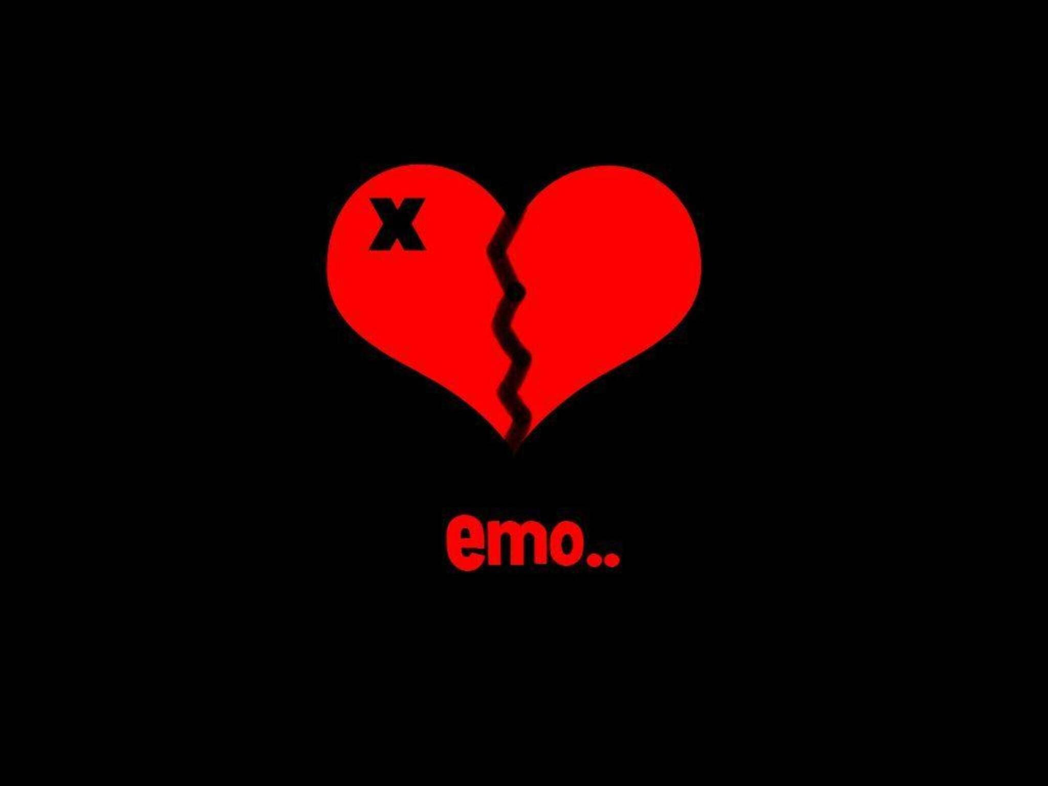 red broken heart, X on one half, word emo, Full HD Desktop Wallpaper