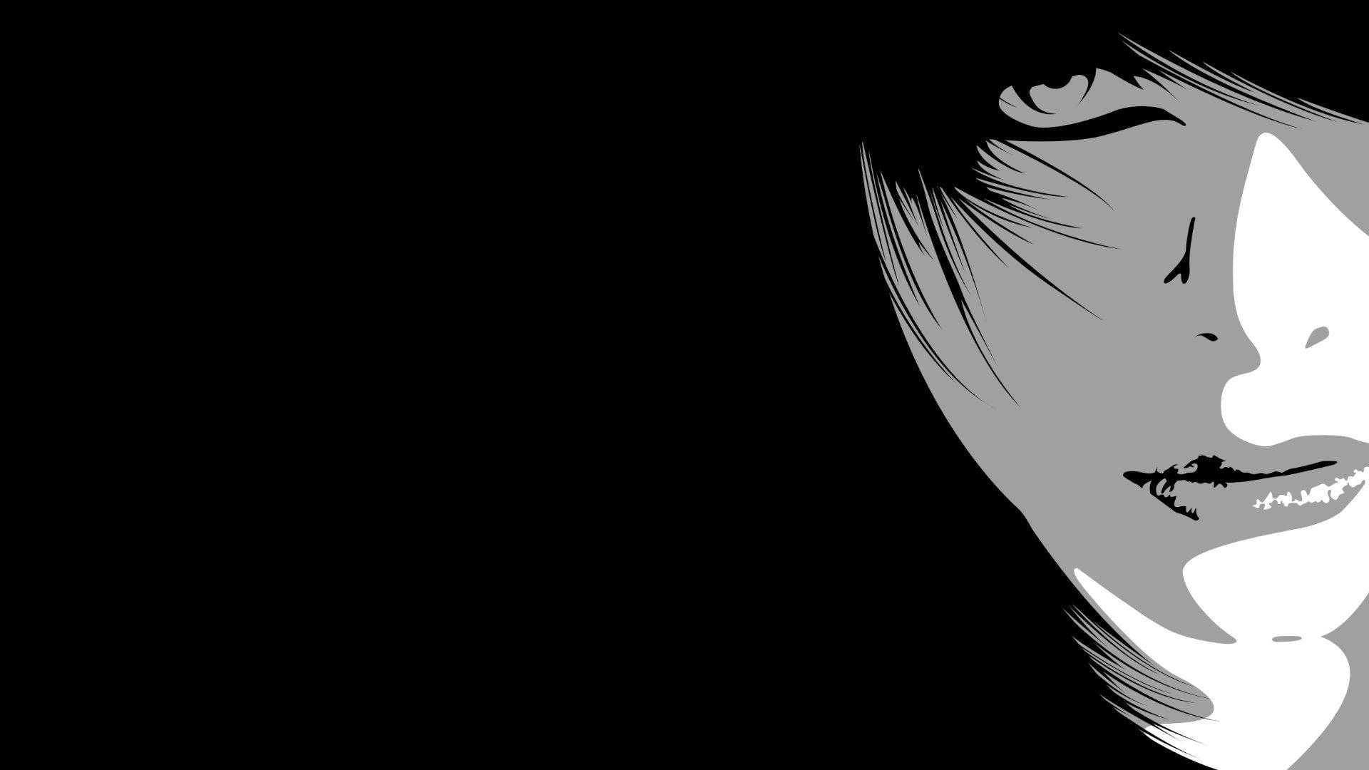 Emo Girl, black and white illustration, woman's face in profile, Full HD Desktop Wallpaper