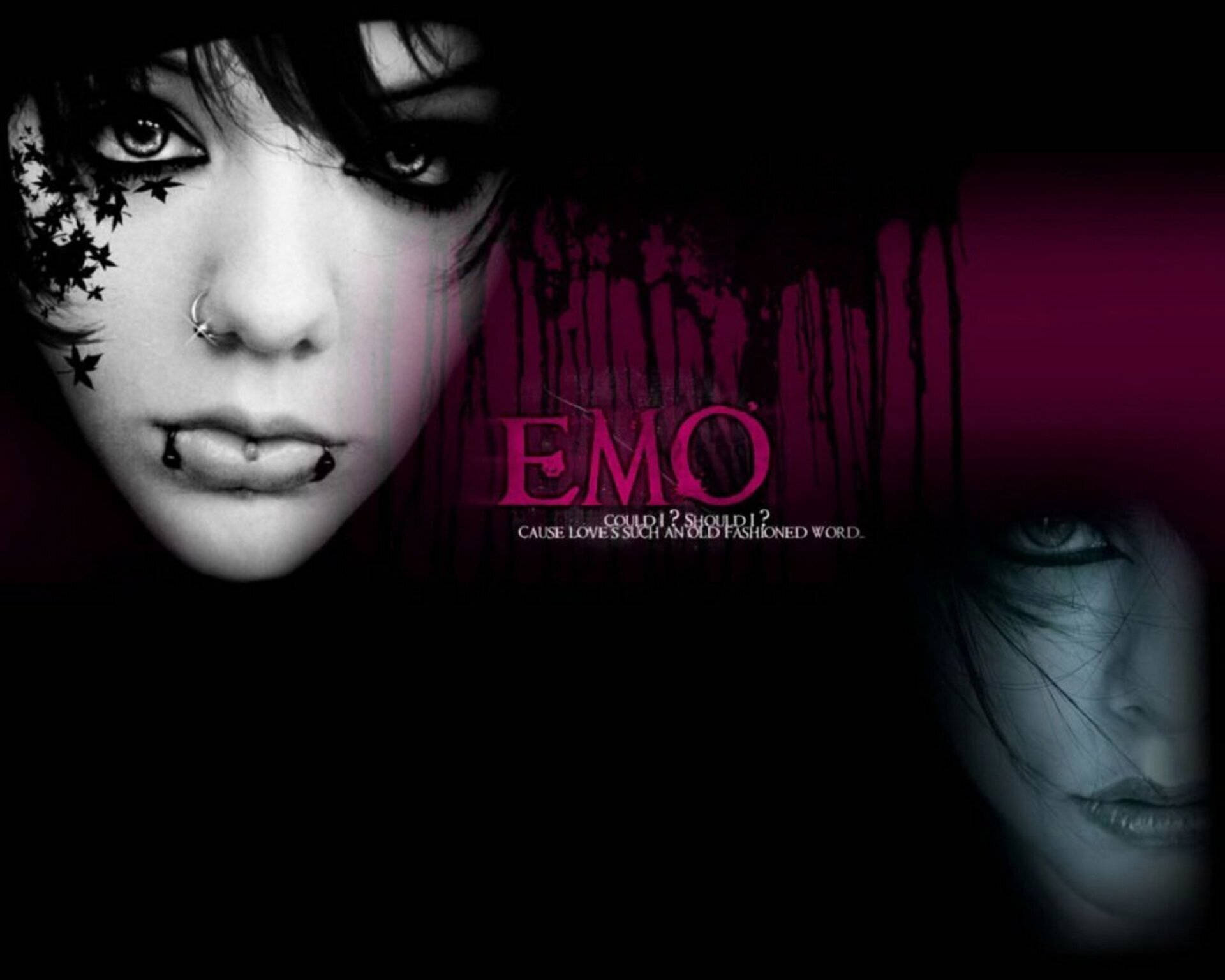 Pink Emo Girl Faces, dark makeup, star tattoos, Full HD Desktop Wallpaper