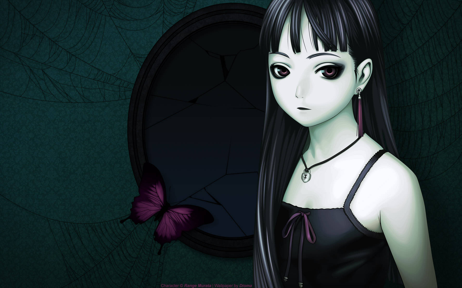 anime girl, long black hair, red eyes, Full HD Desktop Wallpaper