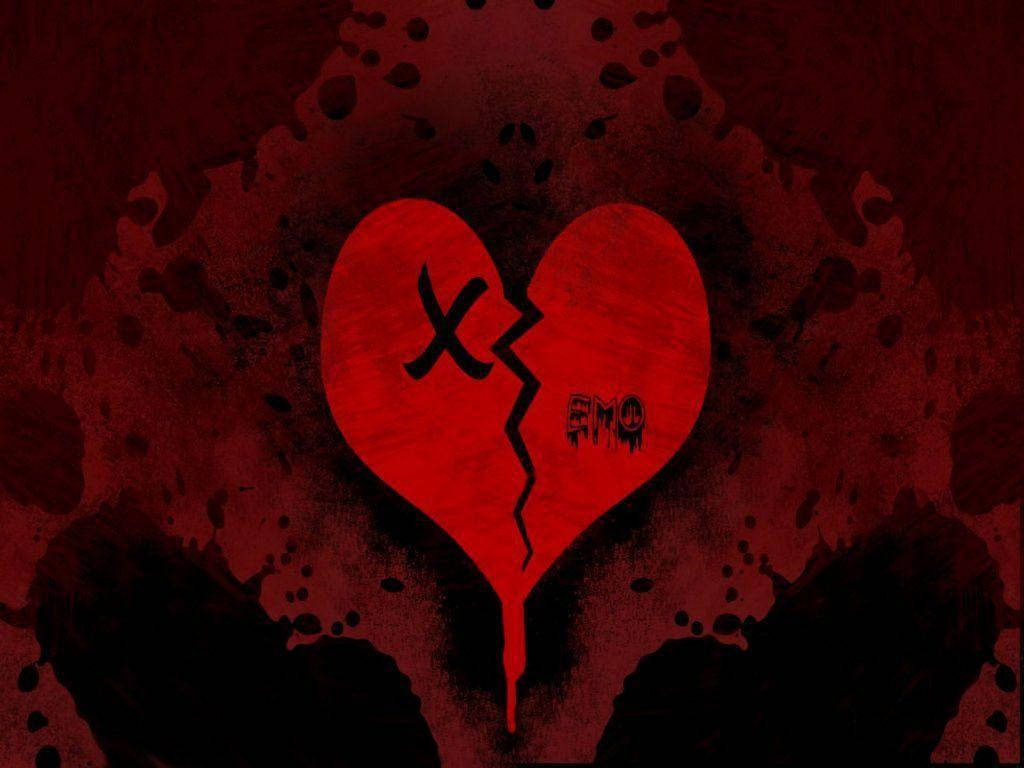 cracked red heart, X graffiti, EMO graffiti, SD Desktop Wallpaper