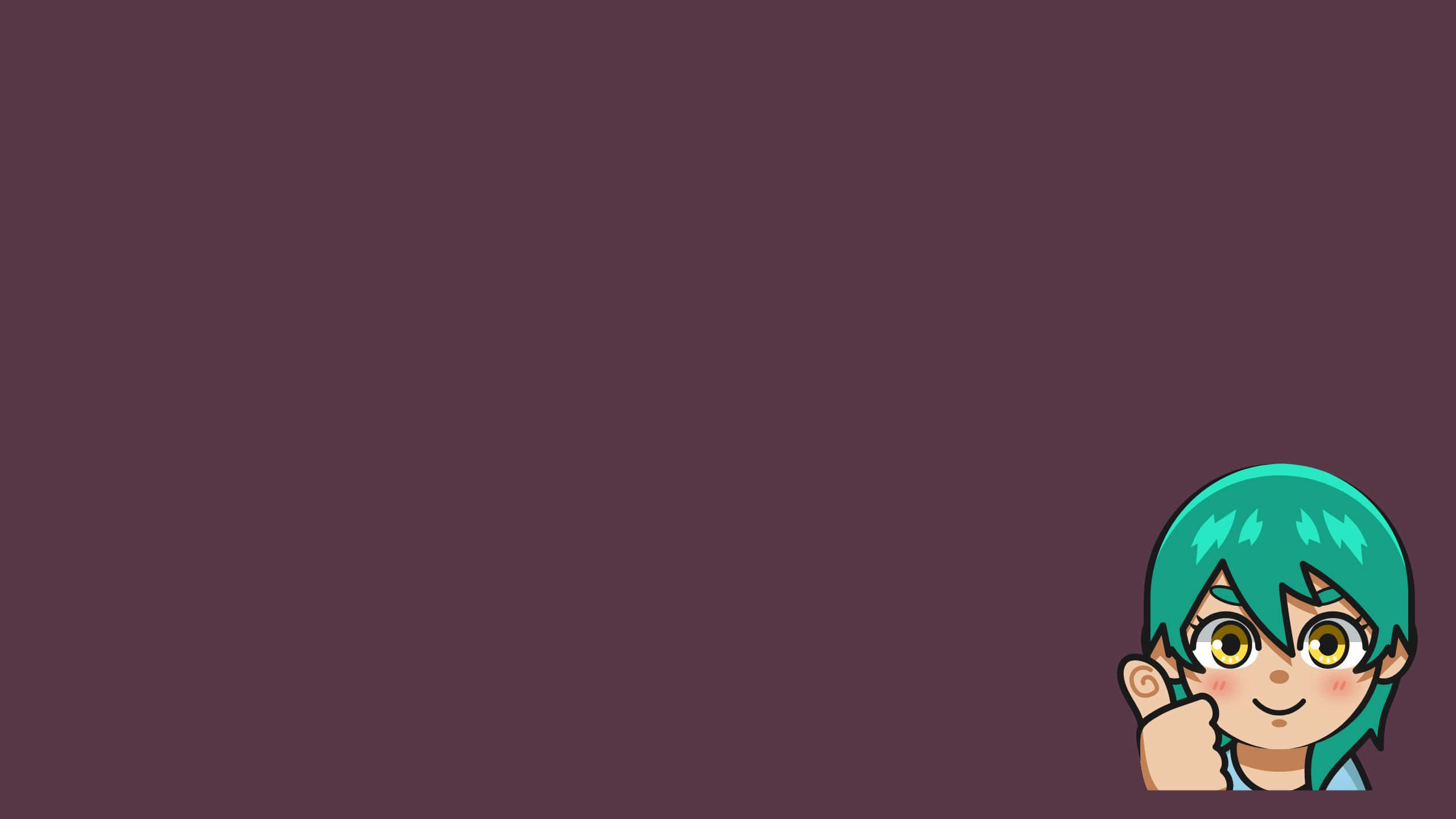 Emoji Girl, teal hair, yellow eyes, 2K Desktop Wallpaper