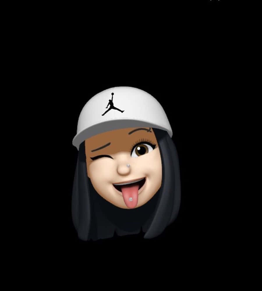 emoji-style girl, white Jordan cap, black background, SD Phone Wallpaper