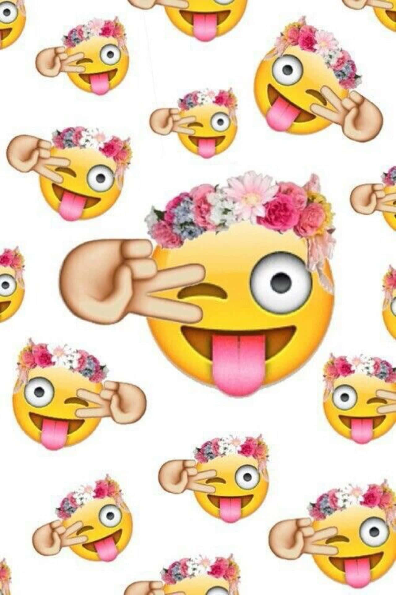 emoji girl, floral crowns, peace signs, Full HD Phone Wallpaper