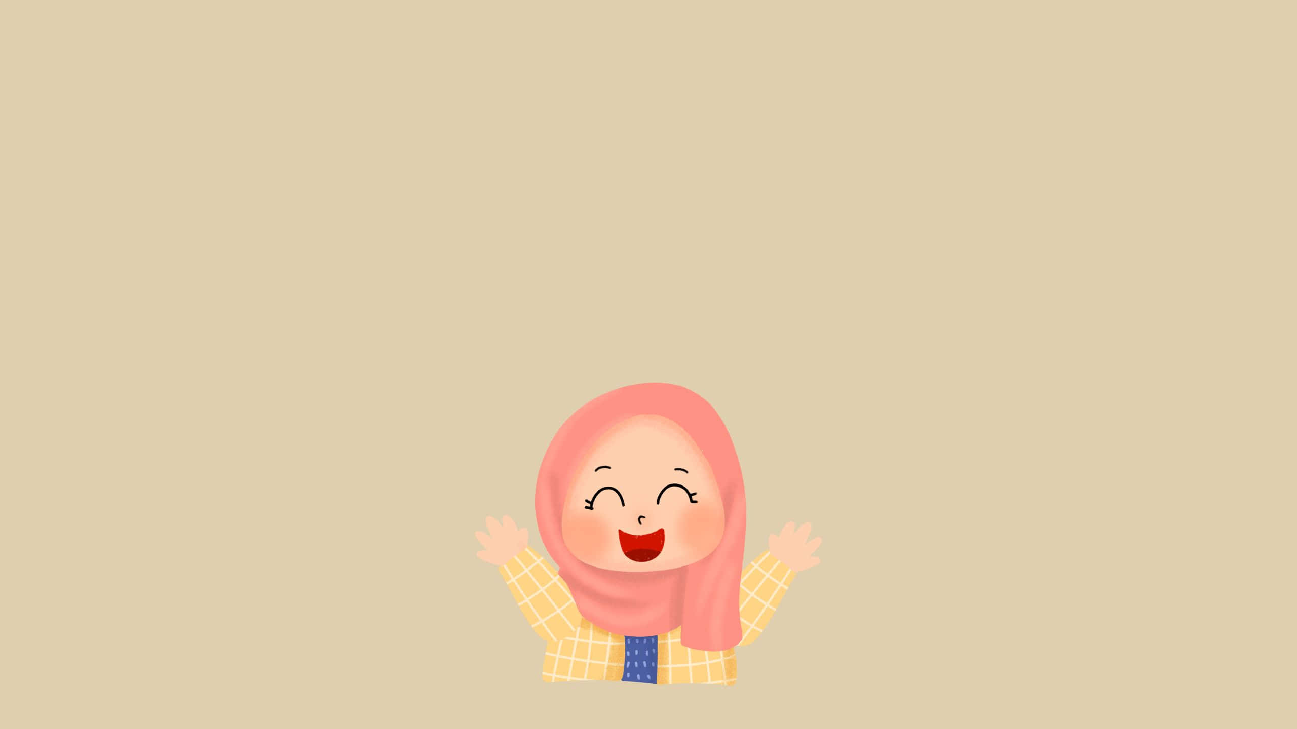 Emoji Girl, pink hijab, yellow plaid shirt, 2K Desktop Wallpaper